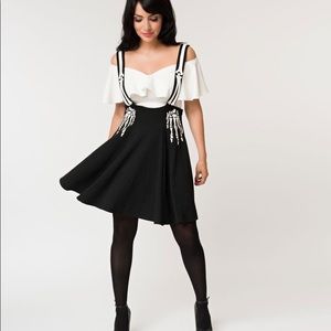 Unique Vintage Black Skeleton Suspenders Skirt